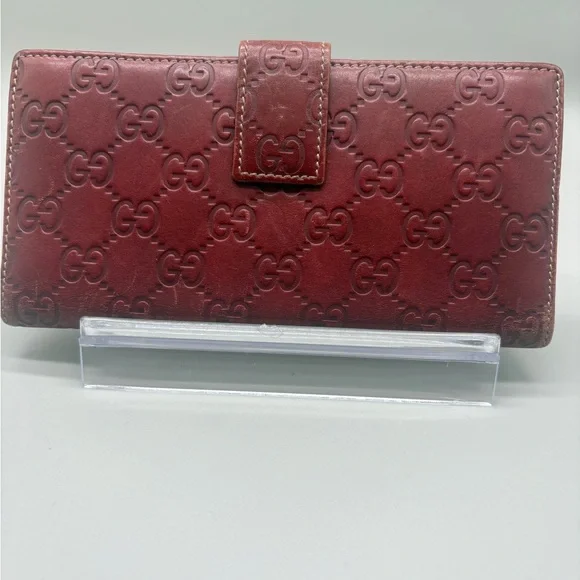 Gucci Guccissima Red Leather Long Wallet Gold Bar Logo Made In Italy - Picture 2 of 10